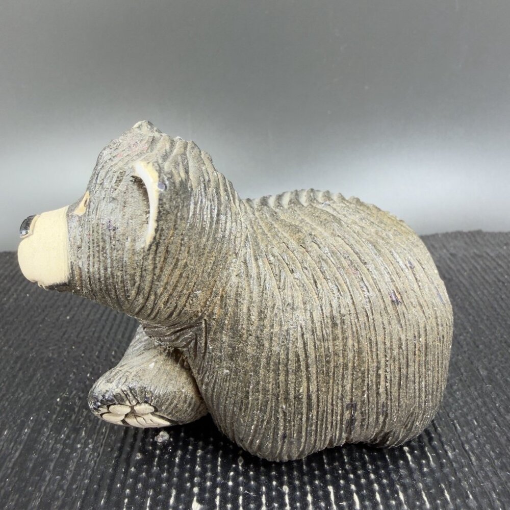 Artesania Rinconada Black Bear Hand Carved Pottery Figurine Uruguay Signed VTG